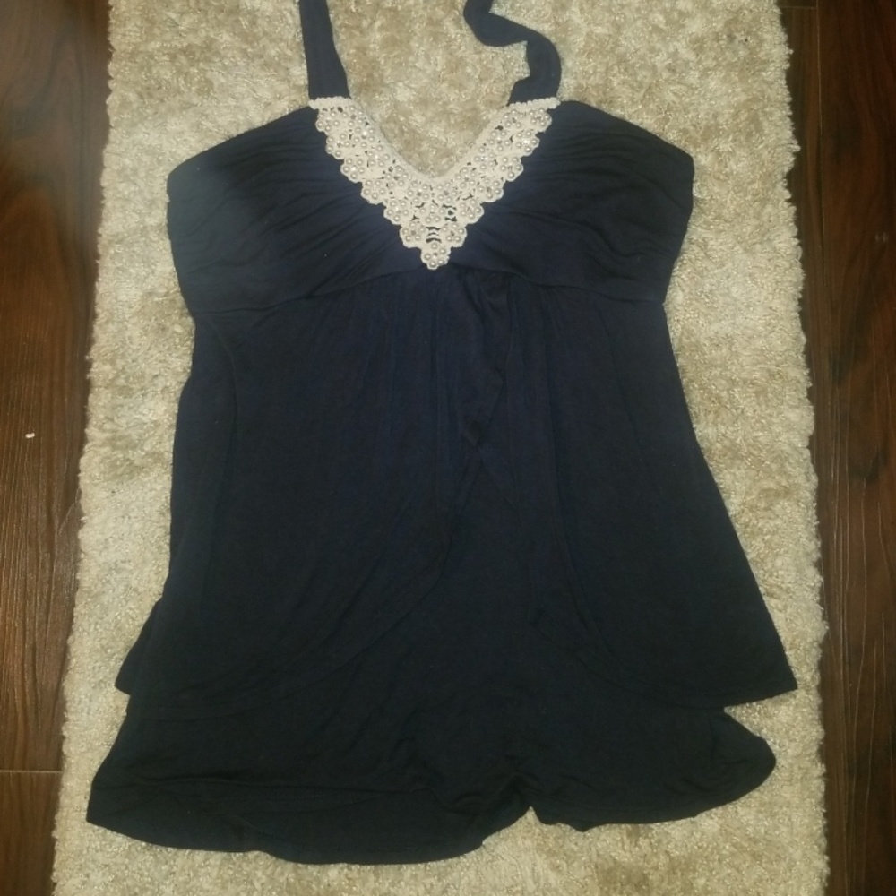 Wet Seal large tie neck top Ruffles Pearl Accents